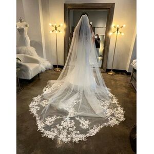 Ivory Cathedral Lace Sequin Veil Bride Wedding Bridal